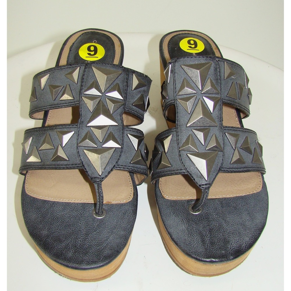 Calvin Klein Tatiana Gray Leather Gladiator Wedge Mule Sandal 9  C113